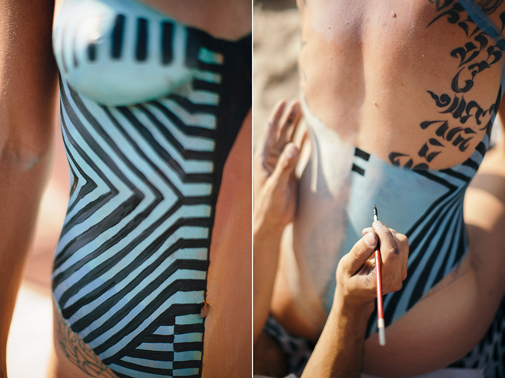 Michael Mejia bodypainting Charis Ruby at Riis Beach in NYC. photographed by cadencia photography.