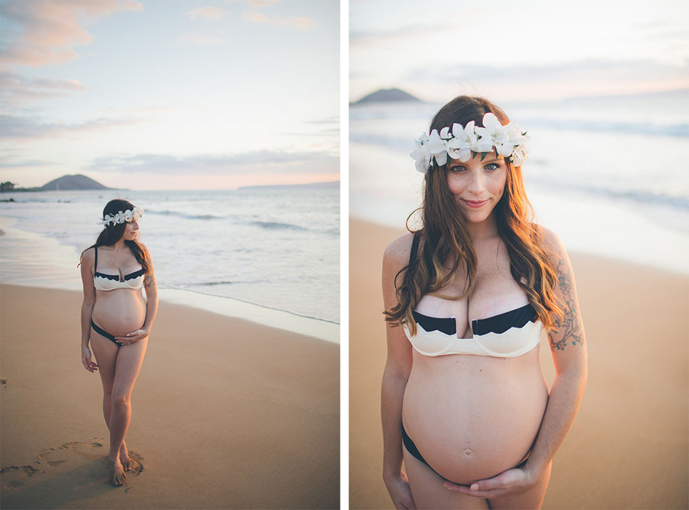 a beautiful mom on her babymoon on Maui wearing a gorgeous haku. 