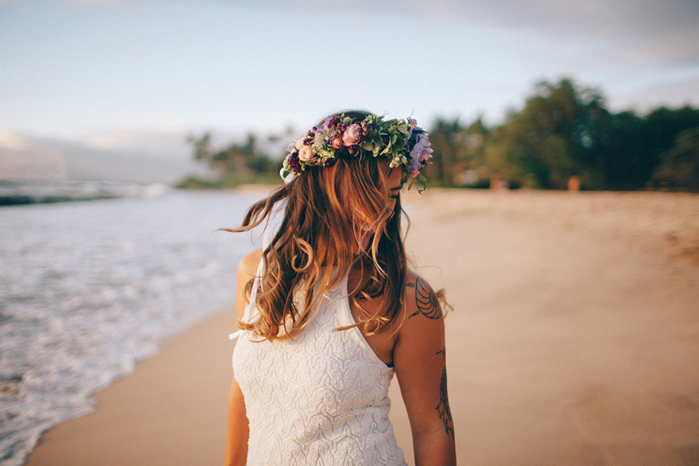 gorgeous flower crown during maui engagement photography