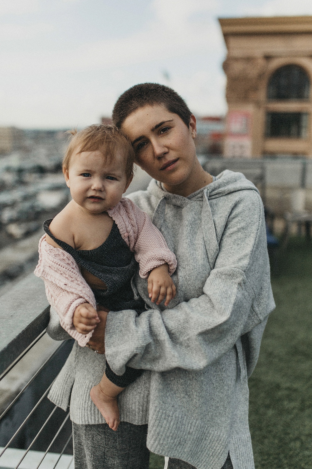 mother daughter in downtown LA family photography on a rooftop. 