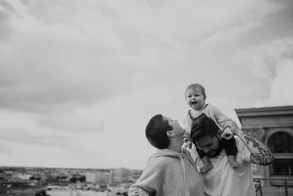 rooftop family photos in downtown LA with tattoo. 