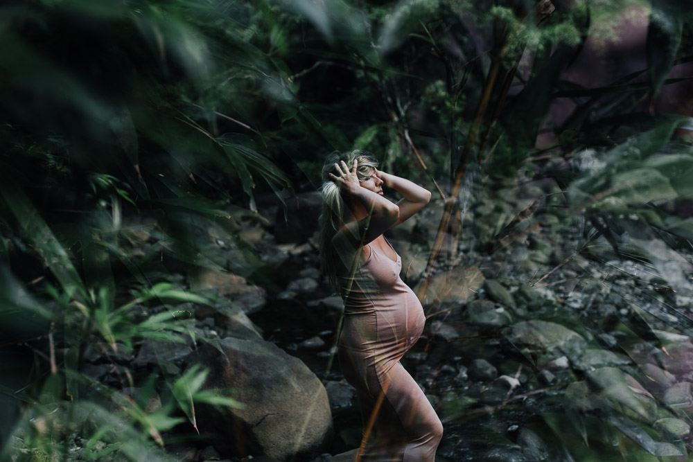 maternity at waterfall in hawaii
