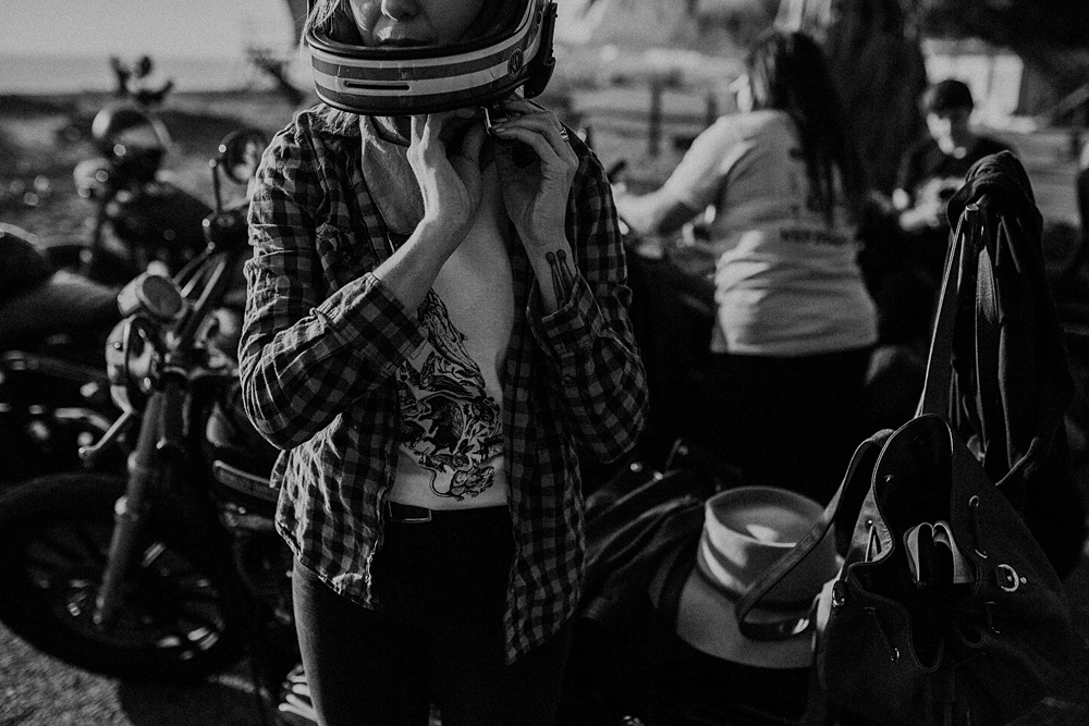women riding motorcycle in malibu