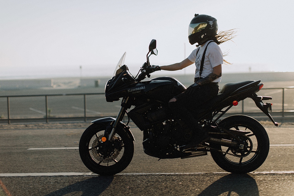 Women Motorcyclist riding the PCH