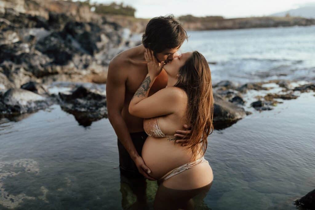 dreamy couple during maternity photo shoot in maui, hawaii