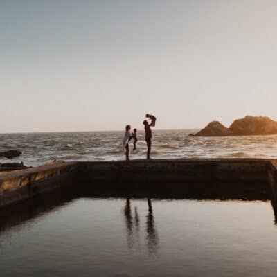 family at sutro bath at sunset for photography session
