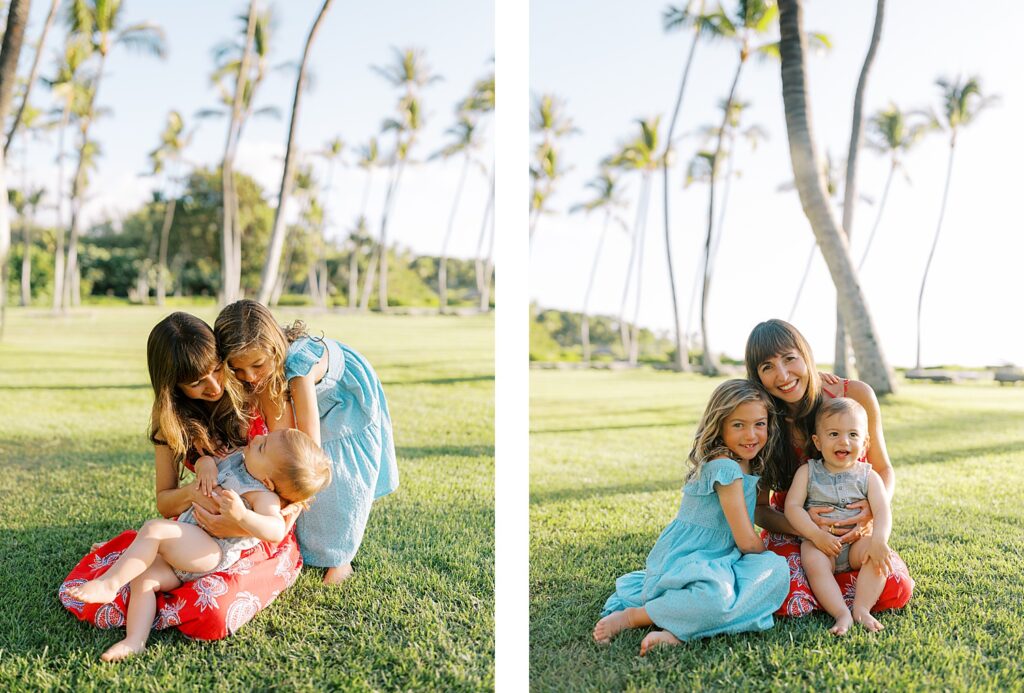 family on the grass at the mauna kea beach hotel