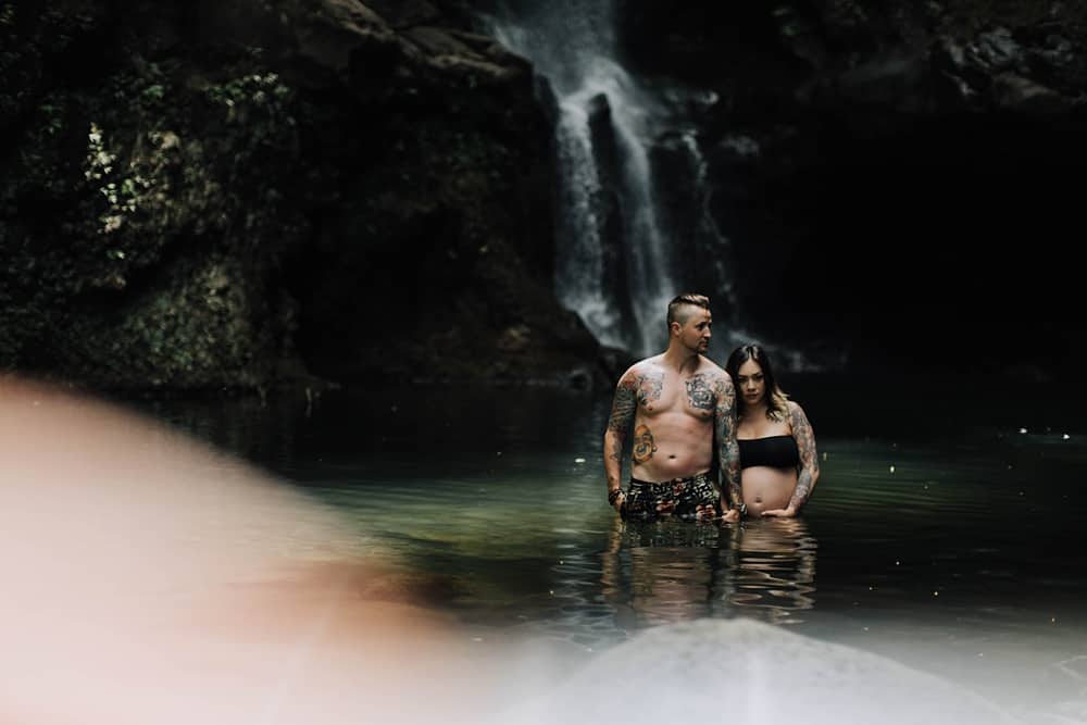 maui maternity photography | waterfalls with karen and sean