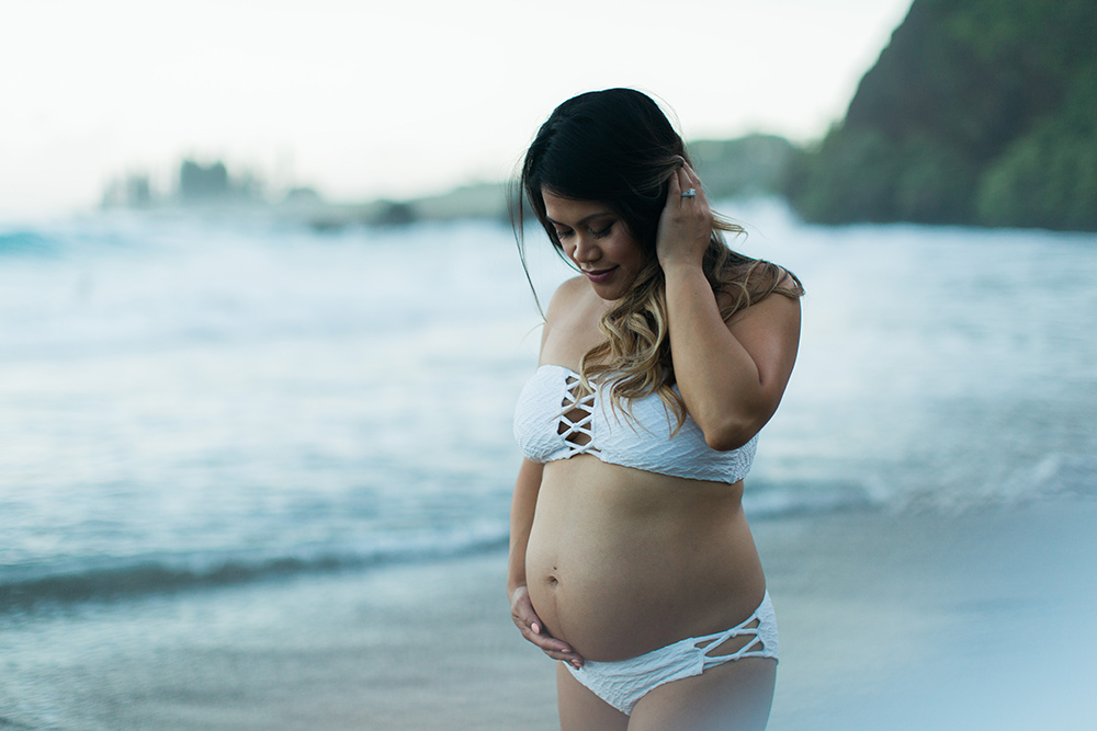 maternity photography in hana, maui at hamoa beach.